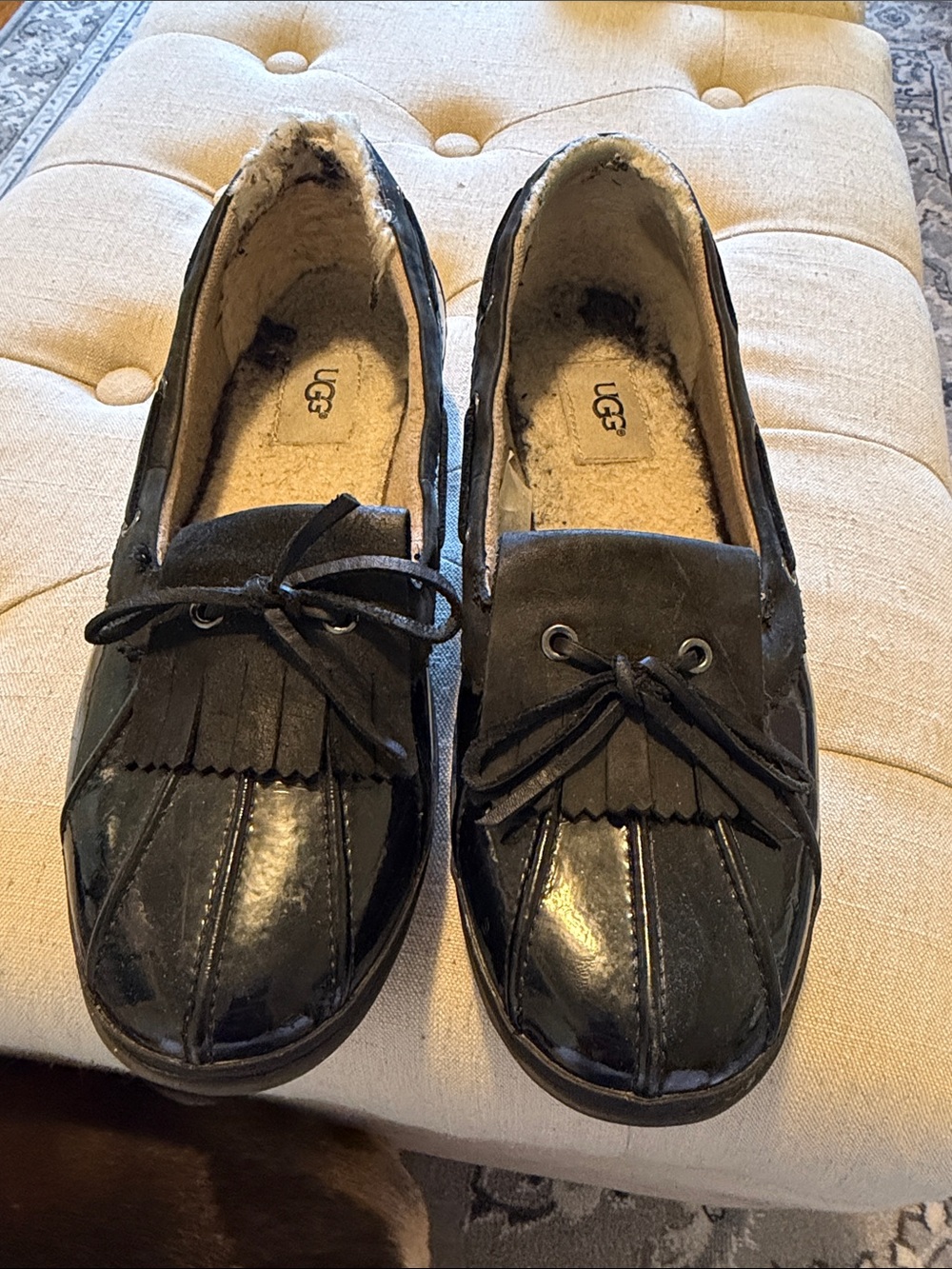 UGG Women's Black Suede & Patent Moccasin Loafers - Waterproof!